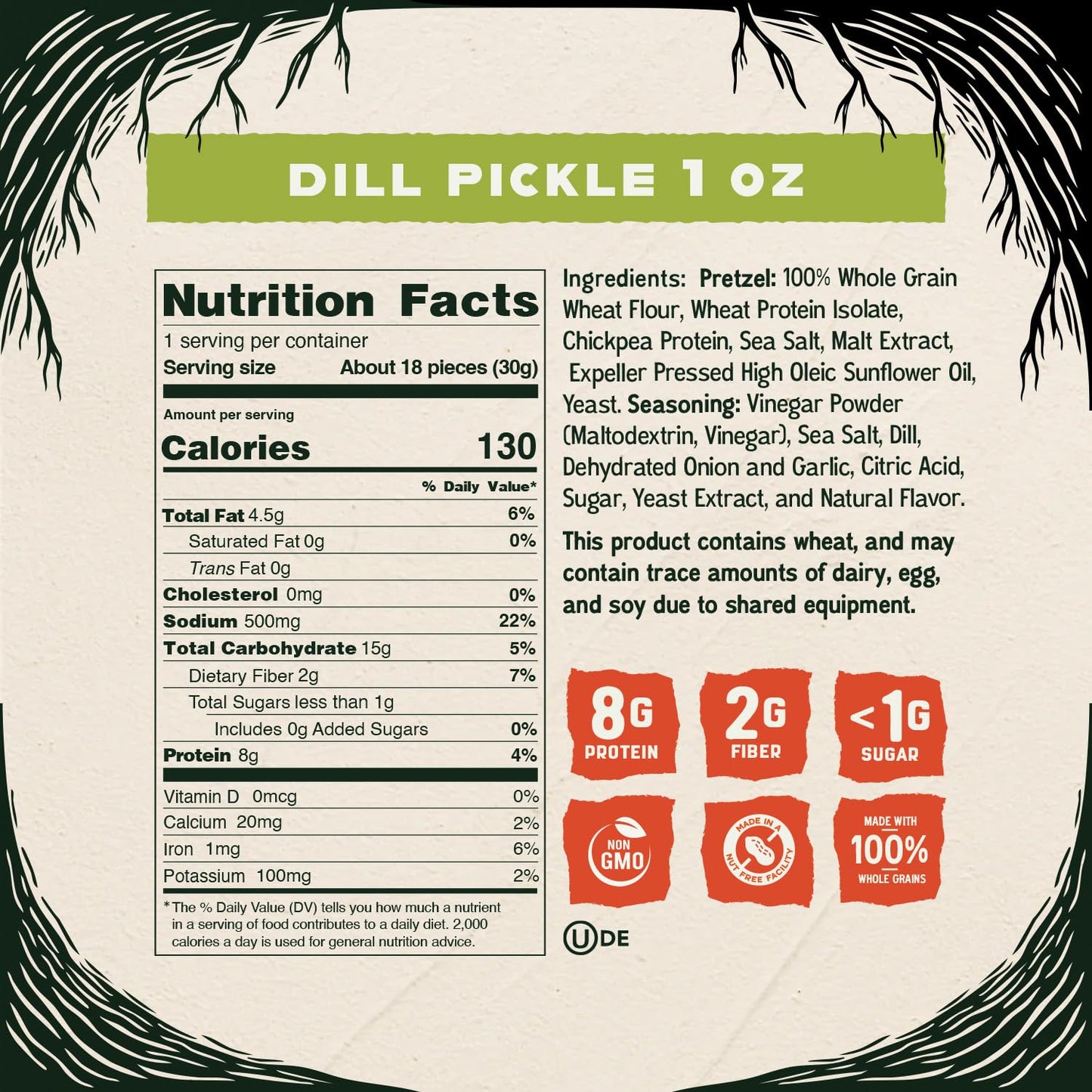Kindling Protein Pretzels - Dill Pickle, 16-Pack, 8g Protein, Low Sugar, Kosher, 1.06 oz Bags