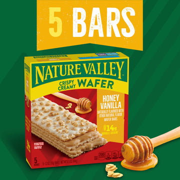 Nature Valley Crispy Creamy Wafer Bars, Honey Vanilla Flavored Snacks, Made With Whole Grain, 5 Bars, 6.5 Oz
