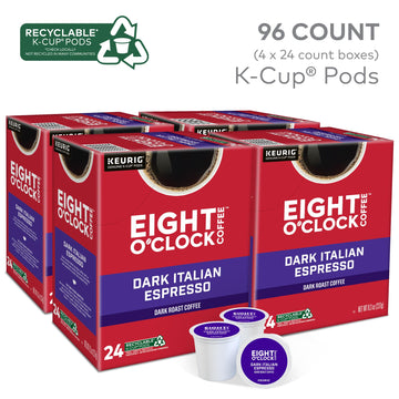 Eight O'Clock Coffee Dark Italian Espresso Roast Keurig Single-Serve K-Cup Pods, Dark Roast Coffee, 96 Count (4 Packs Of 24)