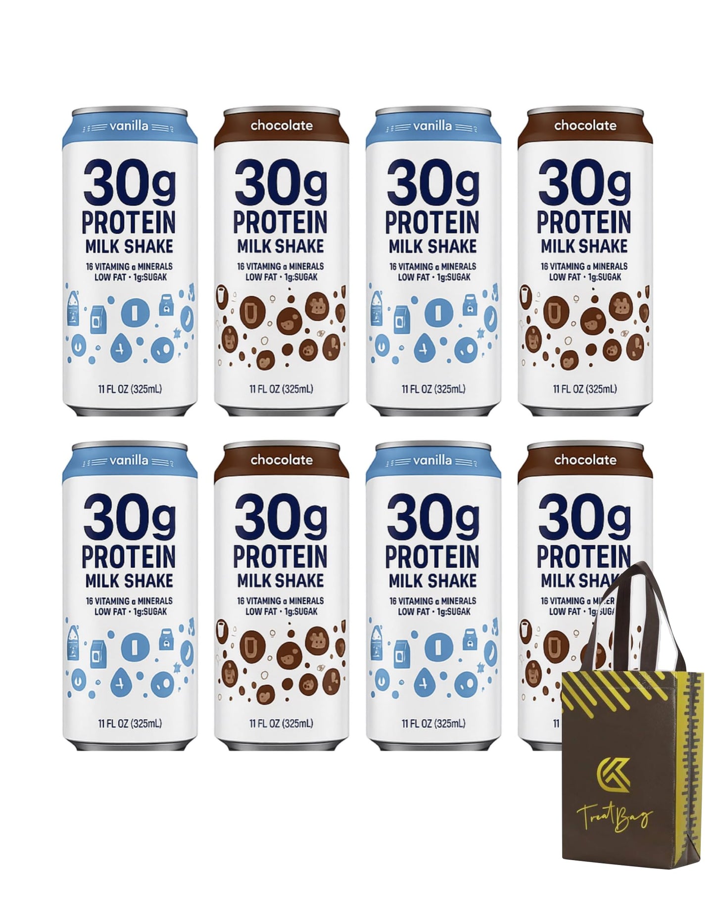 Nurri - 30G Protein Top-Grade Ultra Filtered Milk Shake Vanilla & Chocolate Variety Pack 11 Fl Oz 8 Cans