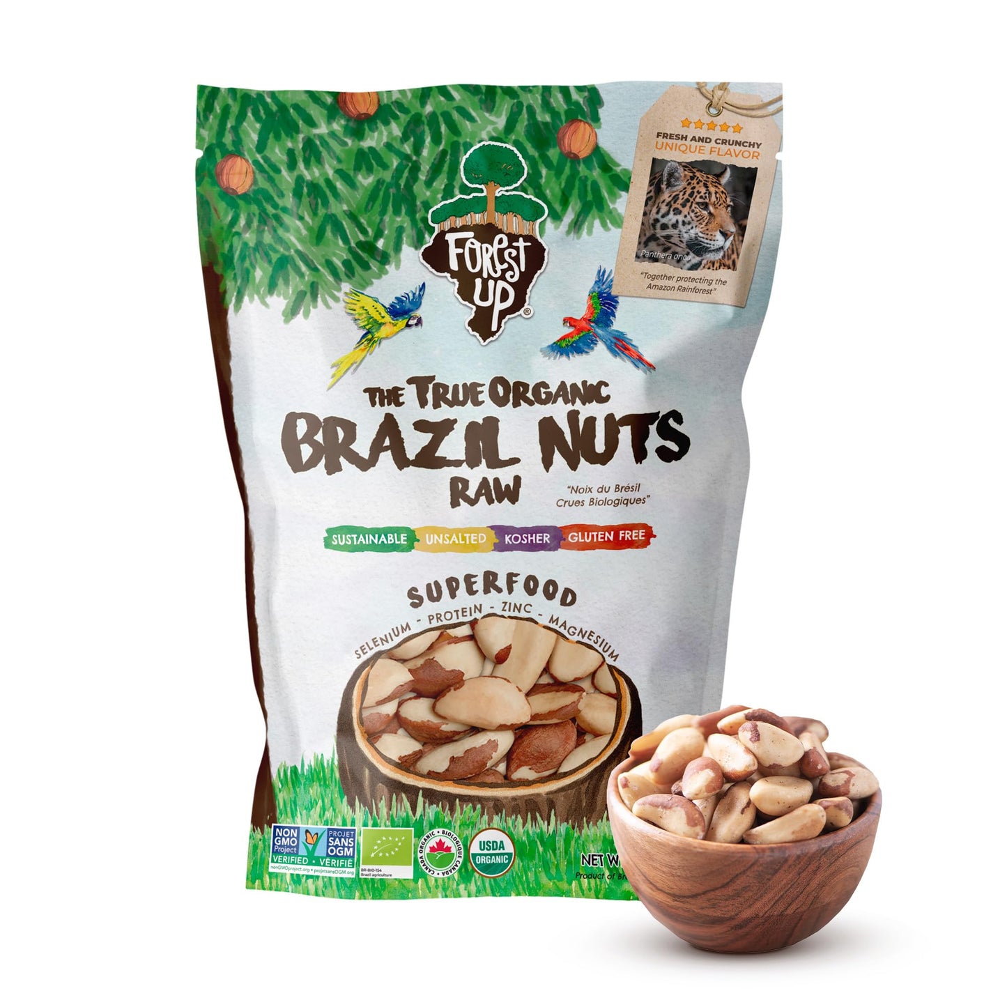 Snack The True Organic Brazil Nuts 15 Oz – Raw And Unsalted – Kosher – Healthy-Rich In Vegetable Protein – Harvested In Large Online Retailer Rainforest – Fresh, Vegan And Gluten Free – Forest Up