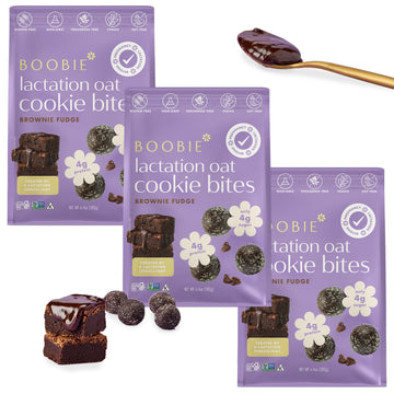 Boobie Lactation Cookies, Brownie Fudge | Vegan, Gluten-Free, Dairy-Free, Soy-Free Plant-Based Protein + Prebiotics | 5g Sugar,