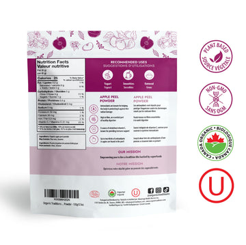 Organic Traditions Organic Apple Peel Powder Organic Apple Powder, Vegan Non-Gmo Powdered Fruit, 3.5Oz (100G)