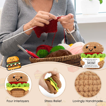 AVBODA Handmade Crochet Burger Toy for Mom - Birthday/Thanksgiving Gift - Colorful Mini Burgers - Model B-016
