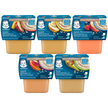 Gerber 2Nd Foods Tubs Breakfast Cereal Variety Pack, 3 Pear Cinnamon Oatmeal, 3 Apple Banana Oatmeal, 3 Apple Banana Mixed, 3 Ap