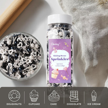Black And White Heart Sprinkles For Cake Decorating 4.23Ounce - Sugar Mix Contains Heart & Silver Pearl Sprinkles For Cupcake To