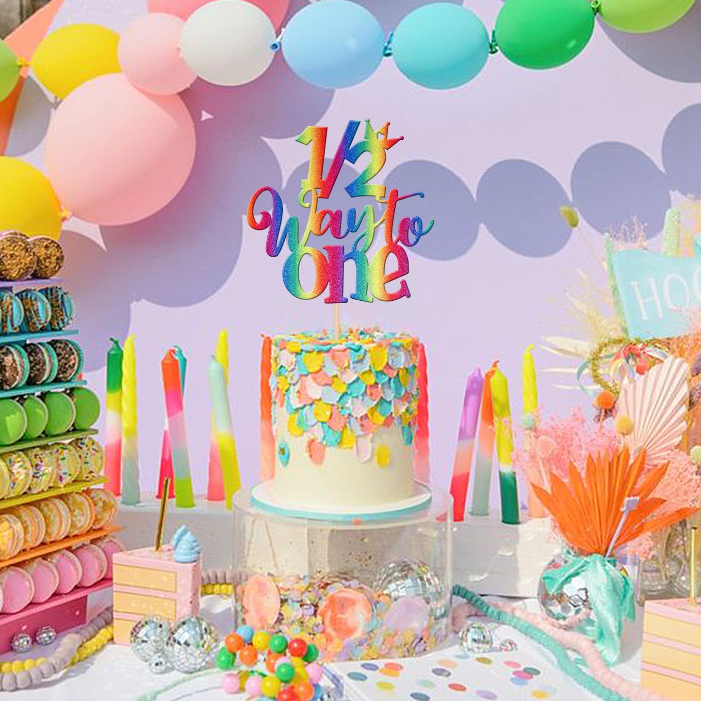 1 Pcs 1/2 Half Way To One Cake Topper Glitter Half Way To Go Cake Pick Happy 6 Months Birthday Cake Decoration For Baby Happy 6