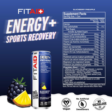 LIFEAID FITAID ENERGY Drink, Blackberry Pineapple, 200mg Caffeine, 12 Fl Oz, Pack of 12, Keto, Paleo, Vegan, Gluten-Free
