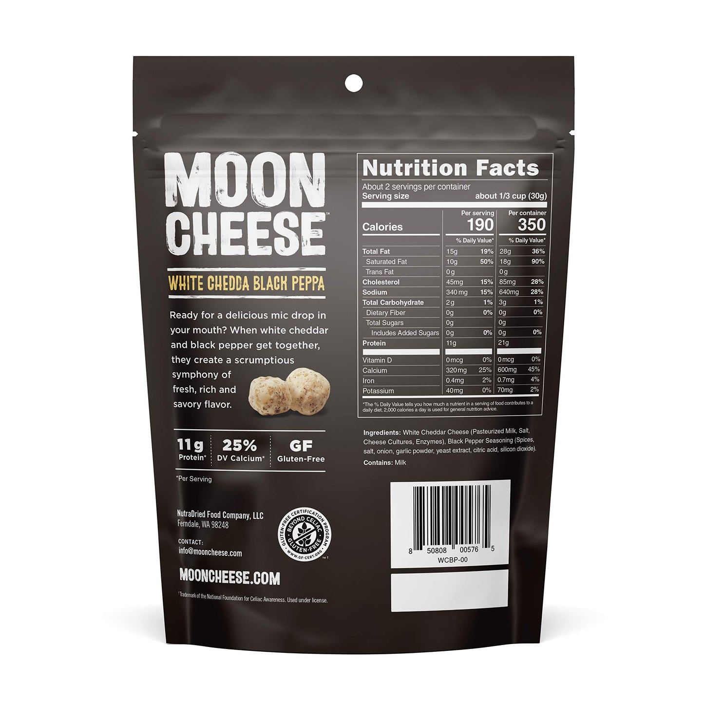 Moon Cheese White Cheddar Black Pepper Cheese Snack, 2 OZ, Pack of 1
