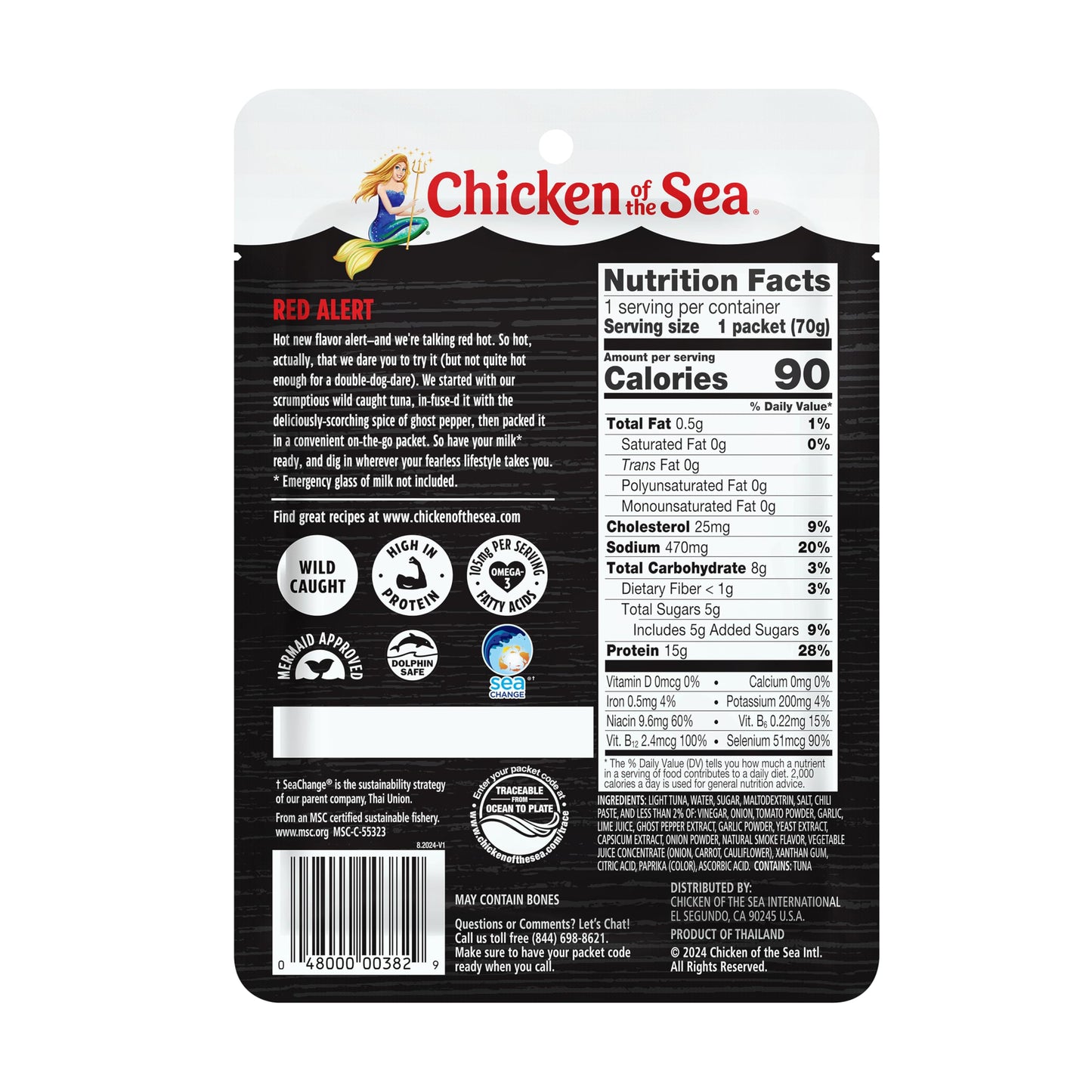 Chicken Of The Sea Wild Caught Light Tuna, 2.5 Oz. Packets (Box Of 4), Ghost Pepper Seasoning