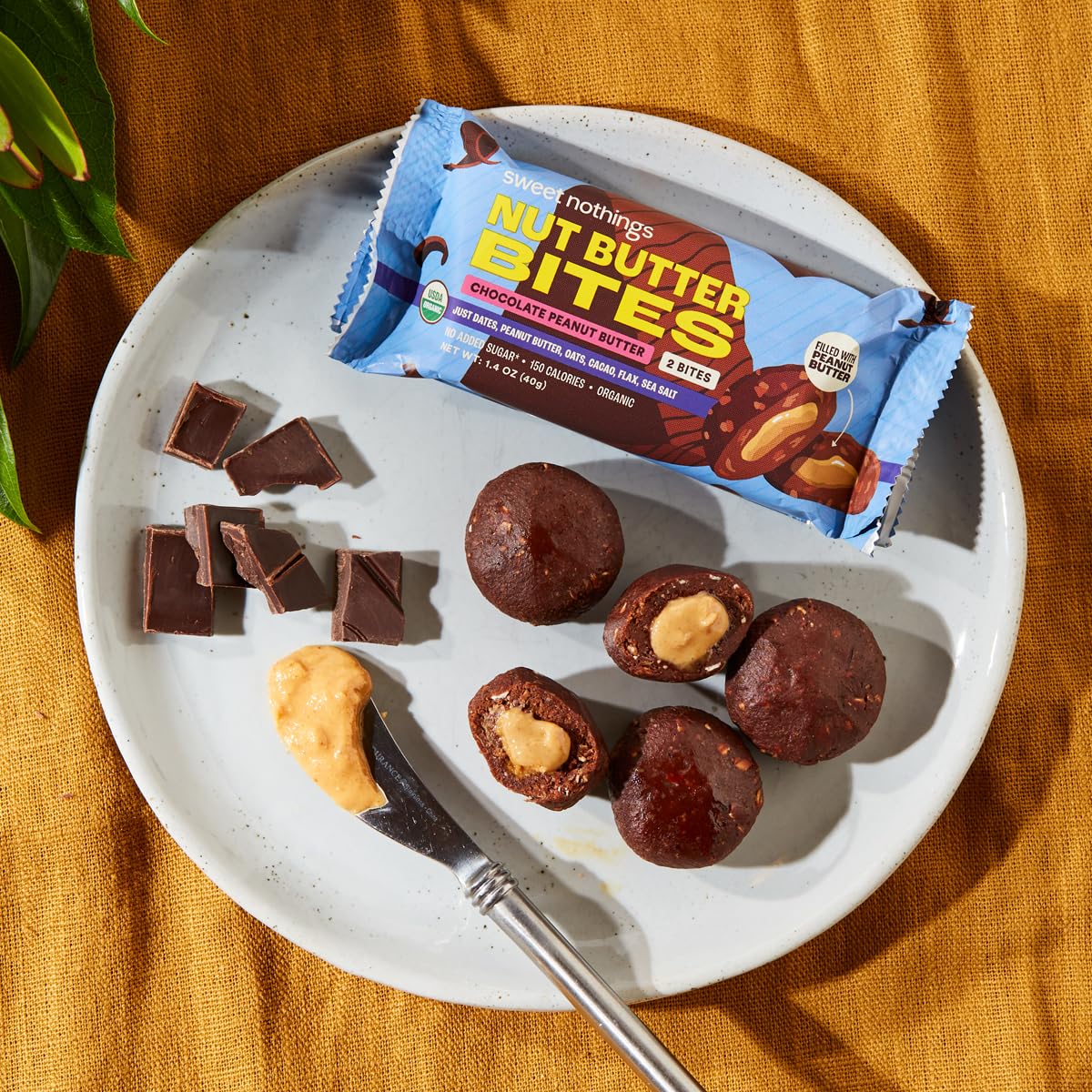 Sweet Nothings, Chocolate, Usda Organic Nut Butter Bites Protein Bar, Nut & Date Snack, Filled With Peanut Butter, 12-2 Bite Val