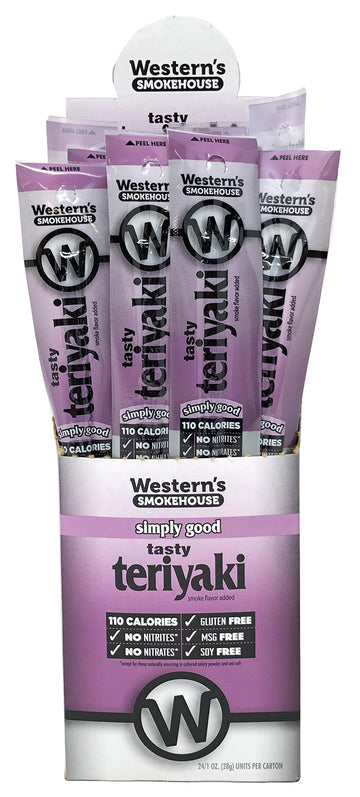 Westerns Smokehouse Teriyaki Meat Sticks - Gluten-Free, MSG-Free, Nitrate-Free - 24 Pack (1 Ounce Each)