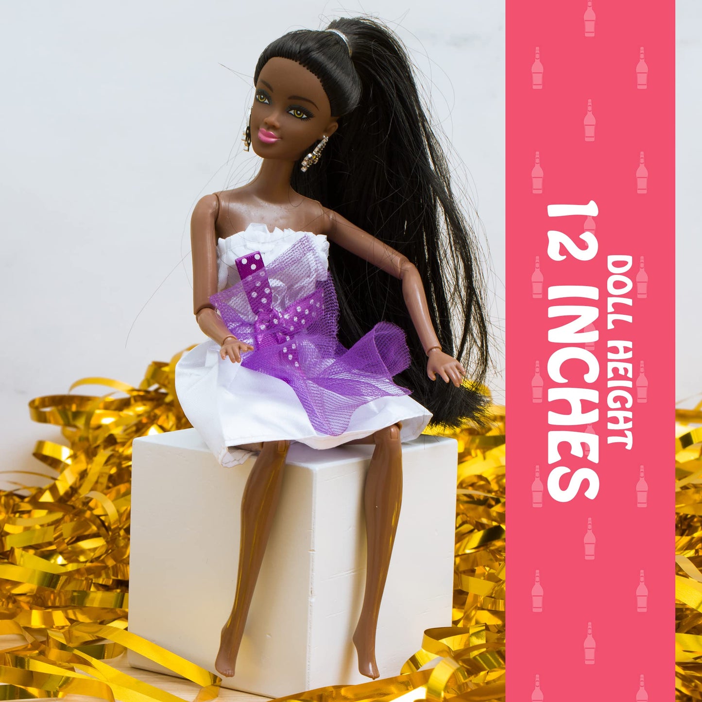 Drunk Doll Cake Toppers - Funny Bachelorette Party Decoration Kit - 8 Piece Set - African American