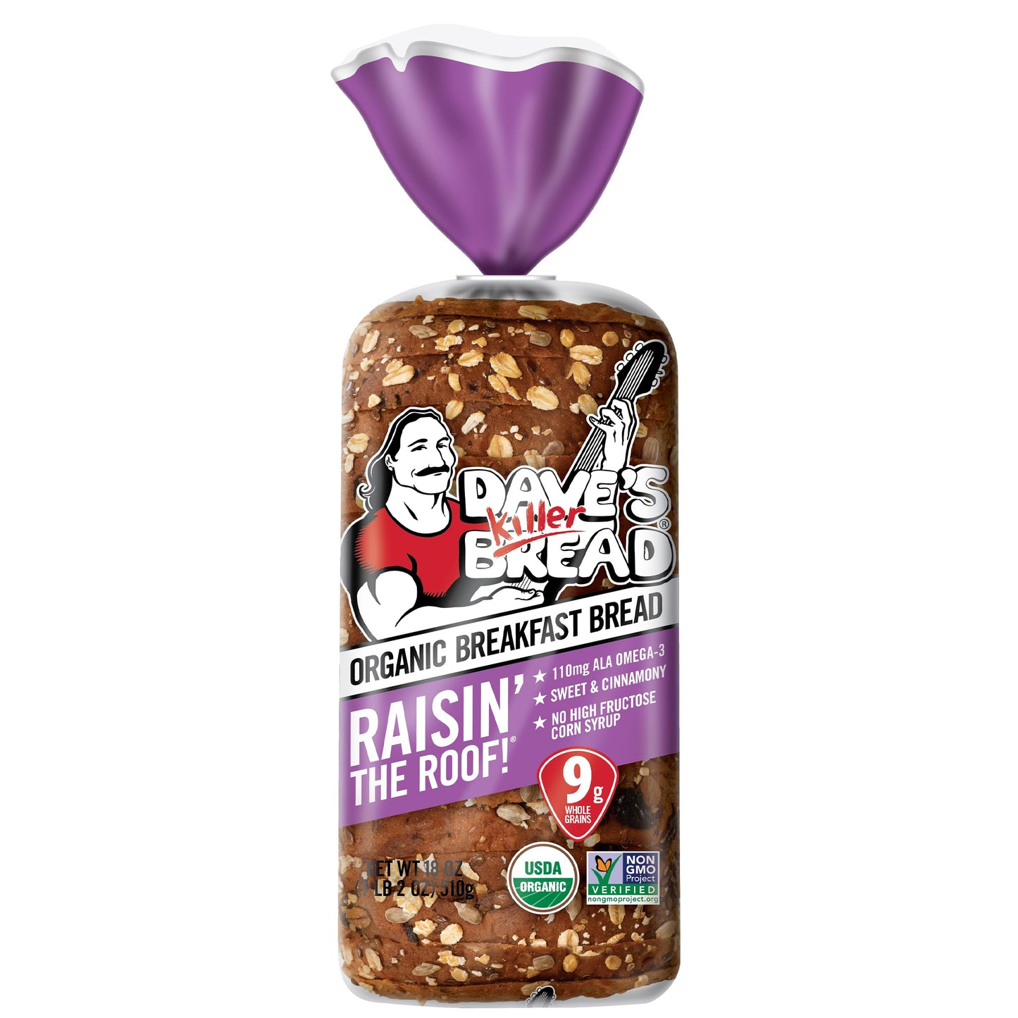 Daves Killer Bread Raisin the Roof!, Cinnamon Raisin Organic Breakfast Bread, 18 oz Loaf