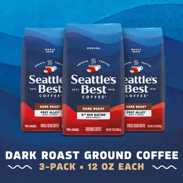 Seattles Best Coffee, Dark Roast Ground Coffee, 6Th Ave Bistro, 100% Arabica, 3 Bags (12 Oz Each)