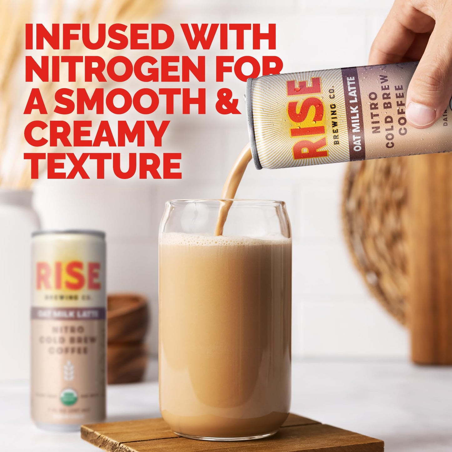 Rise Brewing Co. Oat Milk Nitro Cold Brew Latte, No Sugar Added & No Dairy, Organic & Non-Gmo, Low Acidity & Vegan, 7 Fl. Oz. Ca