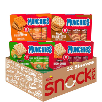 Munchies Baked Sandwich Crackers Variety Pack, Cheese Peanut Butter, Toast Peanut Butter, Doritos Nacho Cheese, and Doritos Jala