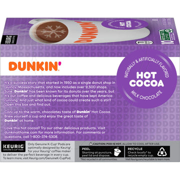 Dunkin' Milk Chocolate Hot Cocoa, 60 Keurig K-Cup Pods, 10 Count (Pack Of 6)