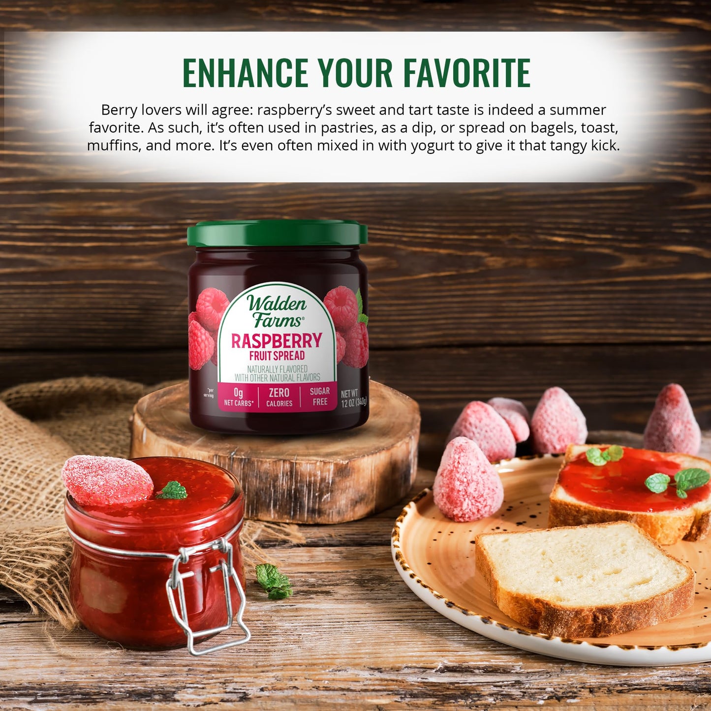 Walden Farms Raspberry Fruit Spread 12 oz Jar, Natural Sugar Free Jam, 0g Net Carbs, Certified, Perfect on Snacks, Dessert Toppi