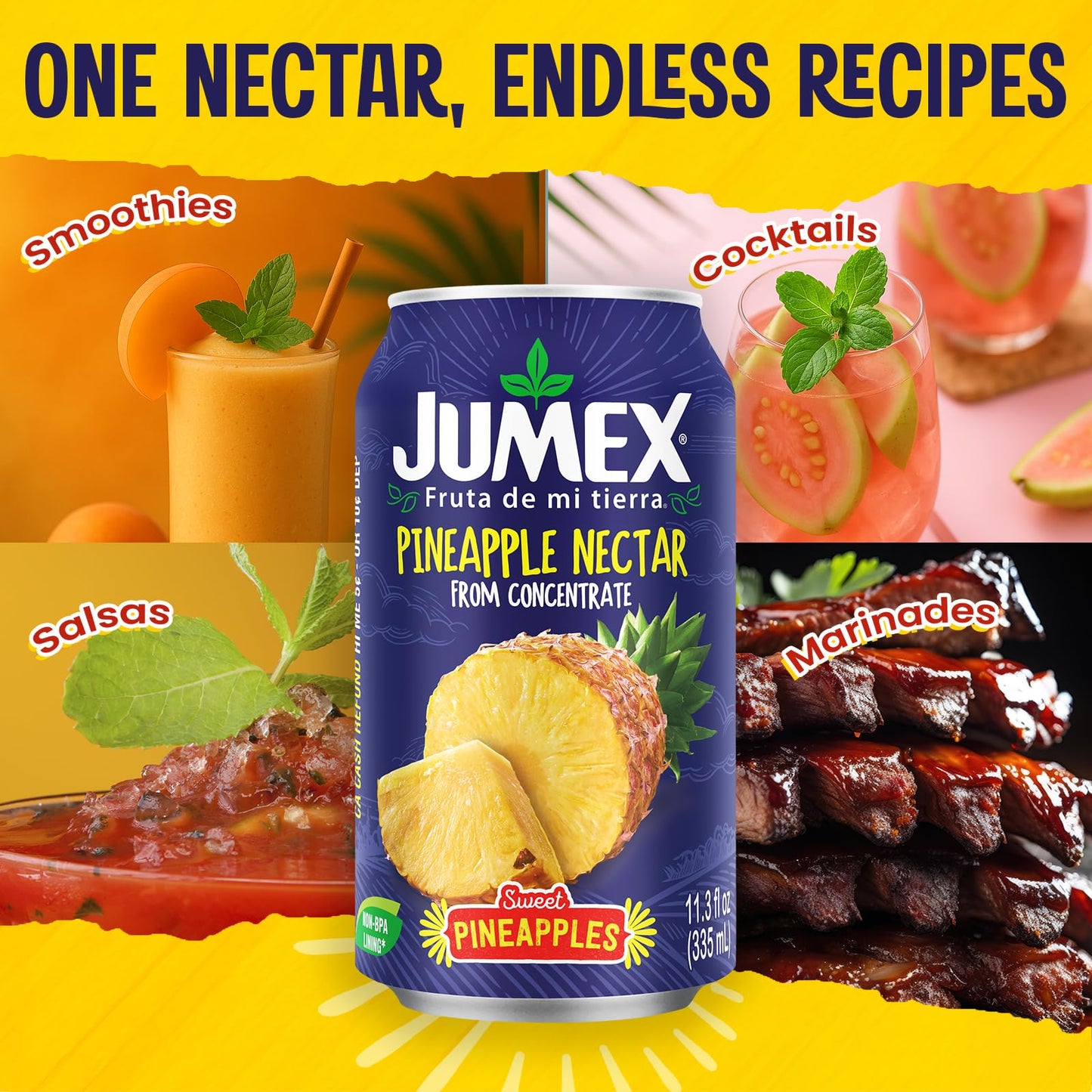 Jumex Pineapple Nectar - Recyclable Can, Non-BPA Lining, 11.3 Fl Oz, Pack of 24