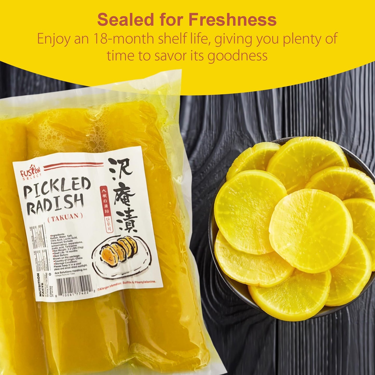 Fusion Select Takuan Pickled Radish - Authentic Japanese Daikon Pickles for Sushi, Bento, Salads - Crisp Texture, 12 oz