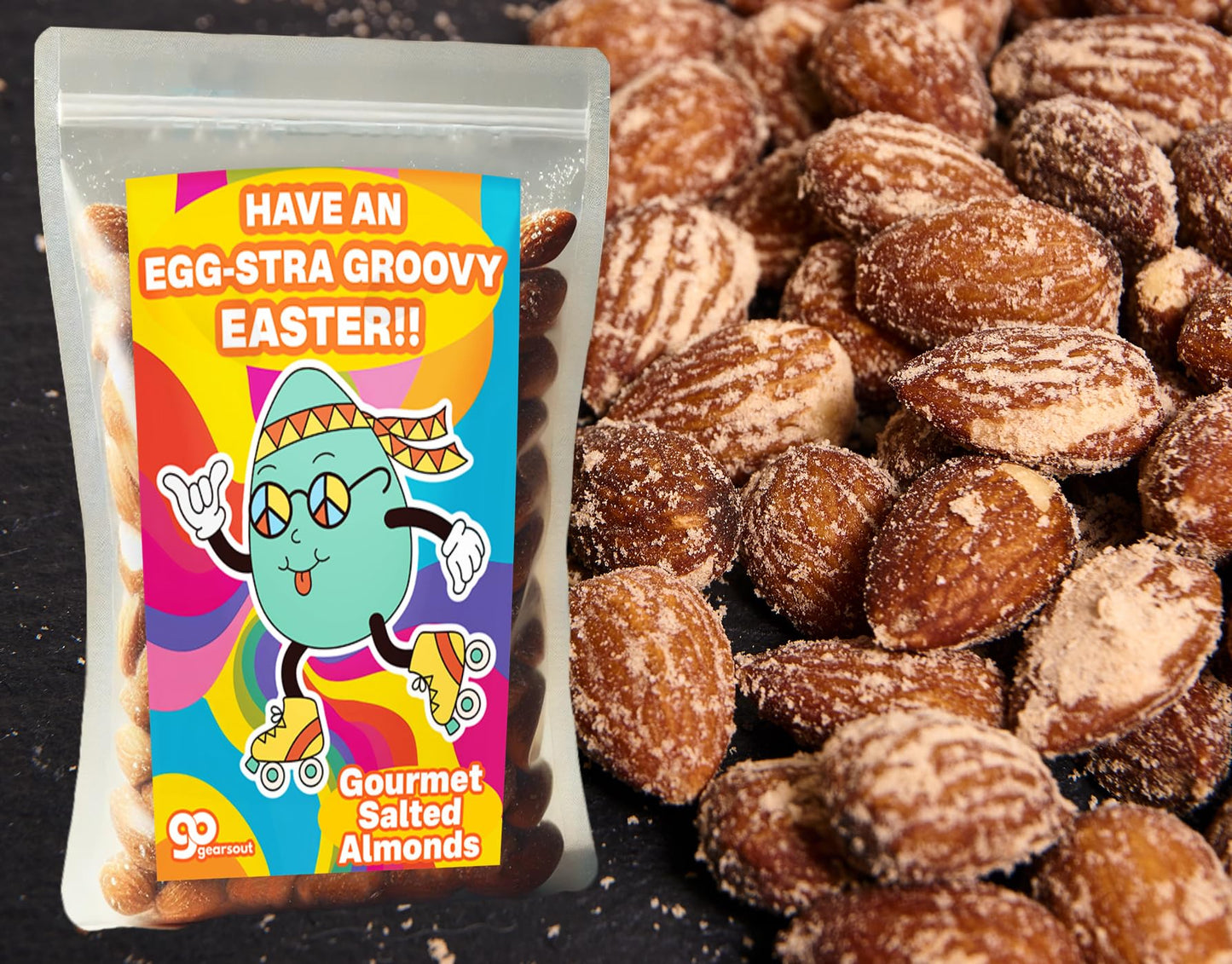 Egg-Stra Groovy Easter Almonds Retro Gift Basket Ideas Snacks For Nut Lovers Gifts Hippy Hippies Peace Cool Sugar-Free Kids Snac