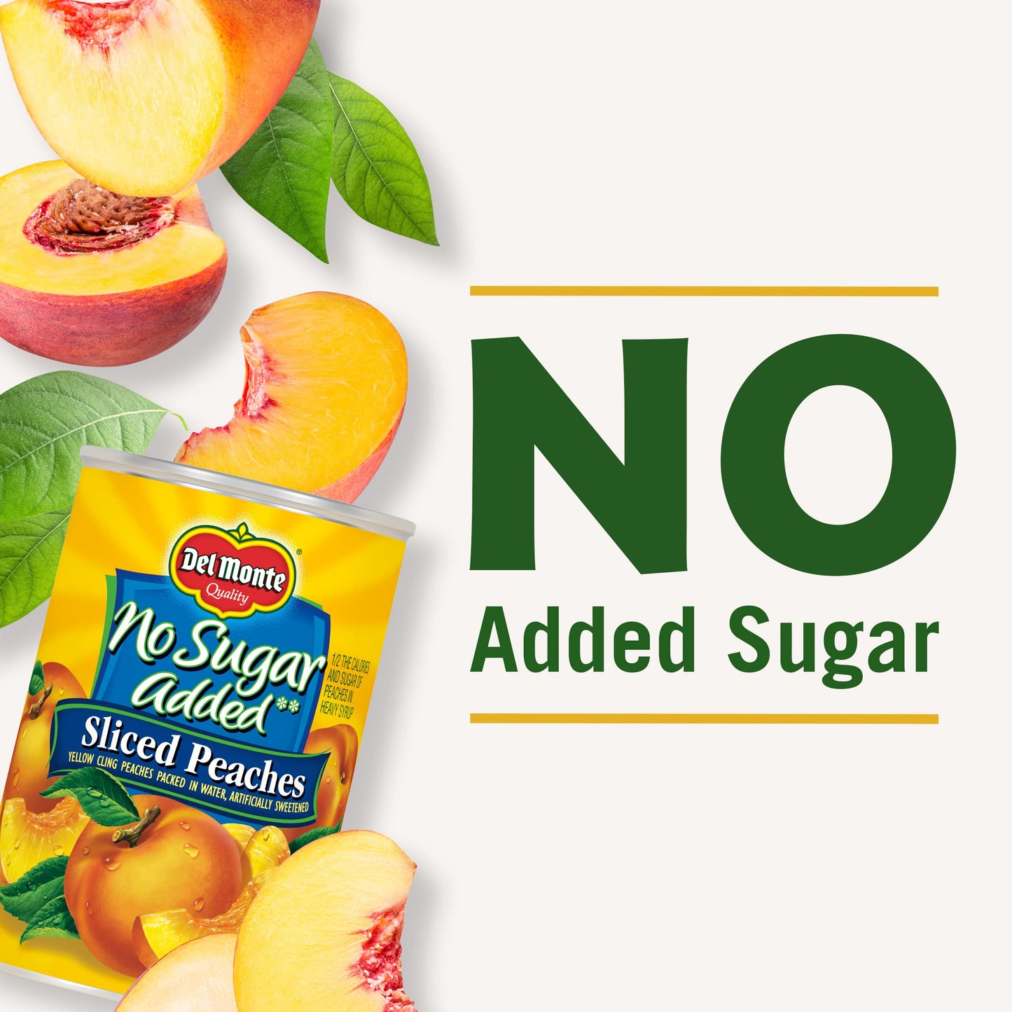 Del Monte No Sugar Added Yellow Cling Sliced Peaches, Canned Fruit, 14.5 oz Can, 6-Pack, Peach