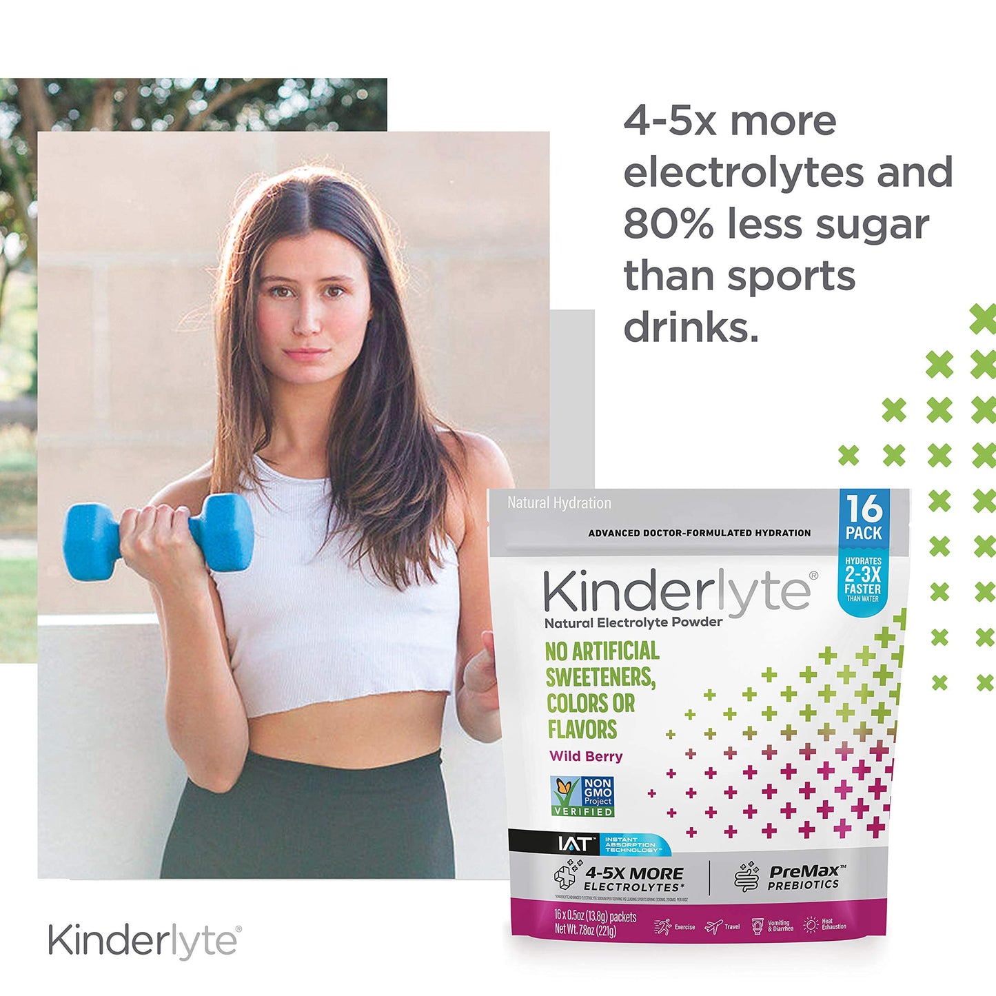 Kinderlyte Advanced Electrolyte Powder for Kids and Adults - Drink Mix Hydration Packets (Wild Berry, 16 Count), with PreMax Pre