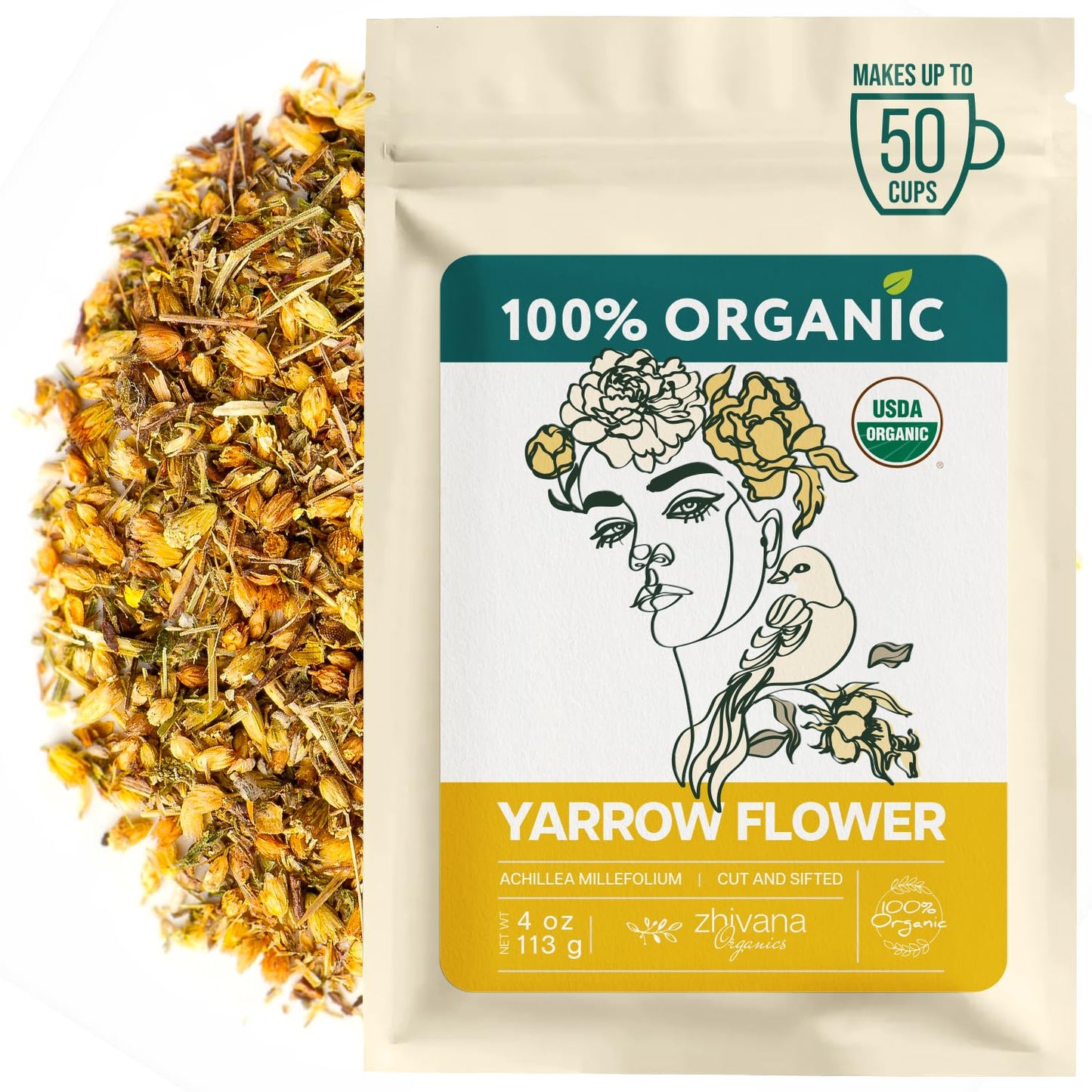 Yarrow Flower Tea Organic - Dried Yarrow Herb Loose Leaf - Herbal Tea To Support Cardiovascular Health Immune Function & Relaxation - 4 Ounces