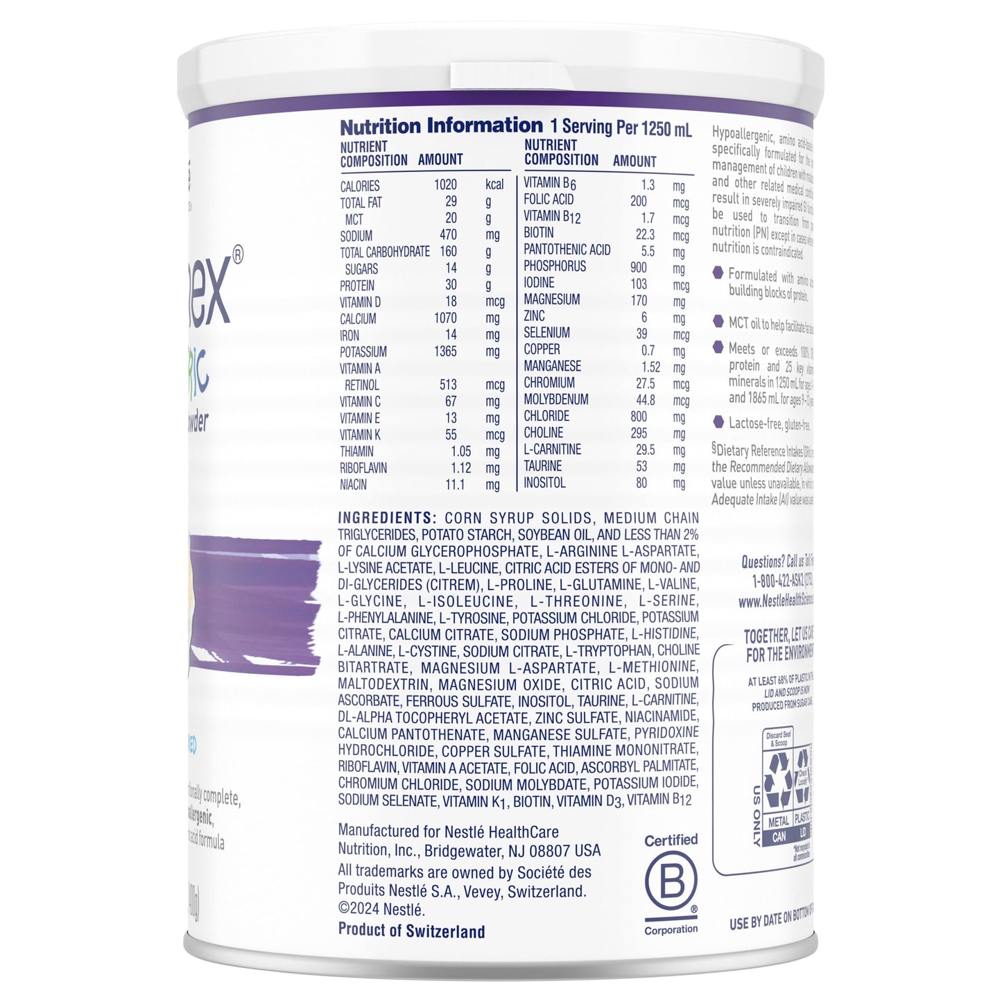 Vivonex Pediatric Elemental Powder For Kids Age 1 to 13 - Unflavored Amino Acid-Based Nutritionally Complete Hypoallergenic Form