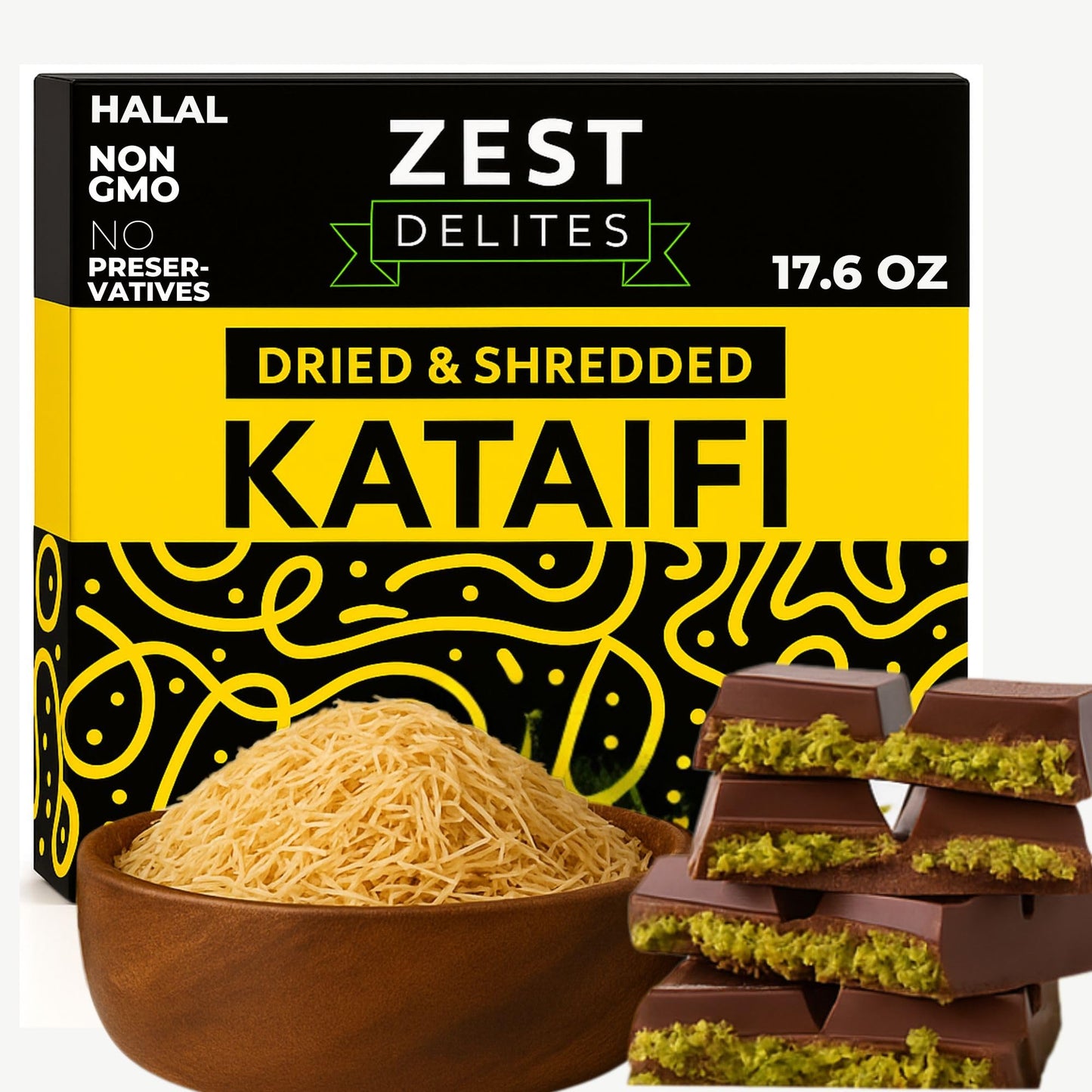 Kataifi Shredded Fillo Dough By Zest Dprofessionals Dried Kadayif For Dubai Chocolate Kit Knafeh & Kunafa Kadayif Shredded Phyllo Dough Kataifi Pastry For Middle Eastern Desserts 17.64 Oz (500G)