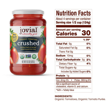 Jovial Crushed Tomatoes - Organic Tomatoes, Non-GMO, USDA Certified Organic, No Additives, BPA-Free, No Added Sugar, No Salt Add