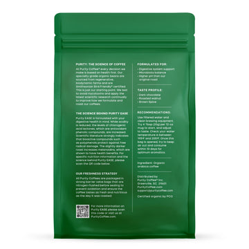 Purity Coffee Ease Dark Roast Ground Coffee For Low Acidity - Usda Organic And Third-Party Tested For Antioxidants, Mold, Mycoto
