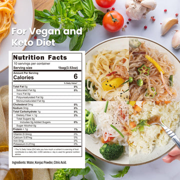 Hethstia Konjac Noodles Variety Pack - 10 Pack Shirataki Noodle With Fettuccine, Angel Hair, Spaghetti, And Rice Shapes, Keto, V