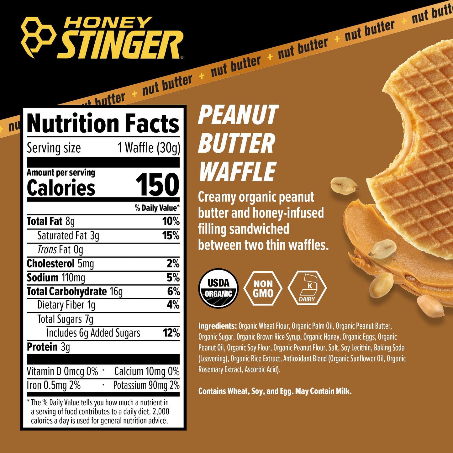 Honey Stinger Organic Peanut Butter Waffle Variety Pack of 18 (6 Per Flavor), Energy Stroopwafel Snack for Exercise, Endurance &