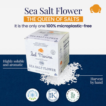 Sal Marina | Unrefined Sea Salt Flower 11Oz | Kosher Salt 100% Natural - Vegan Gluten Free Organic Table Salt Seasoning Food