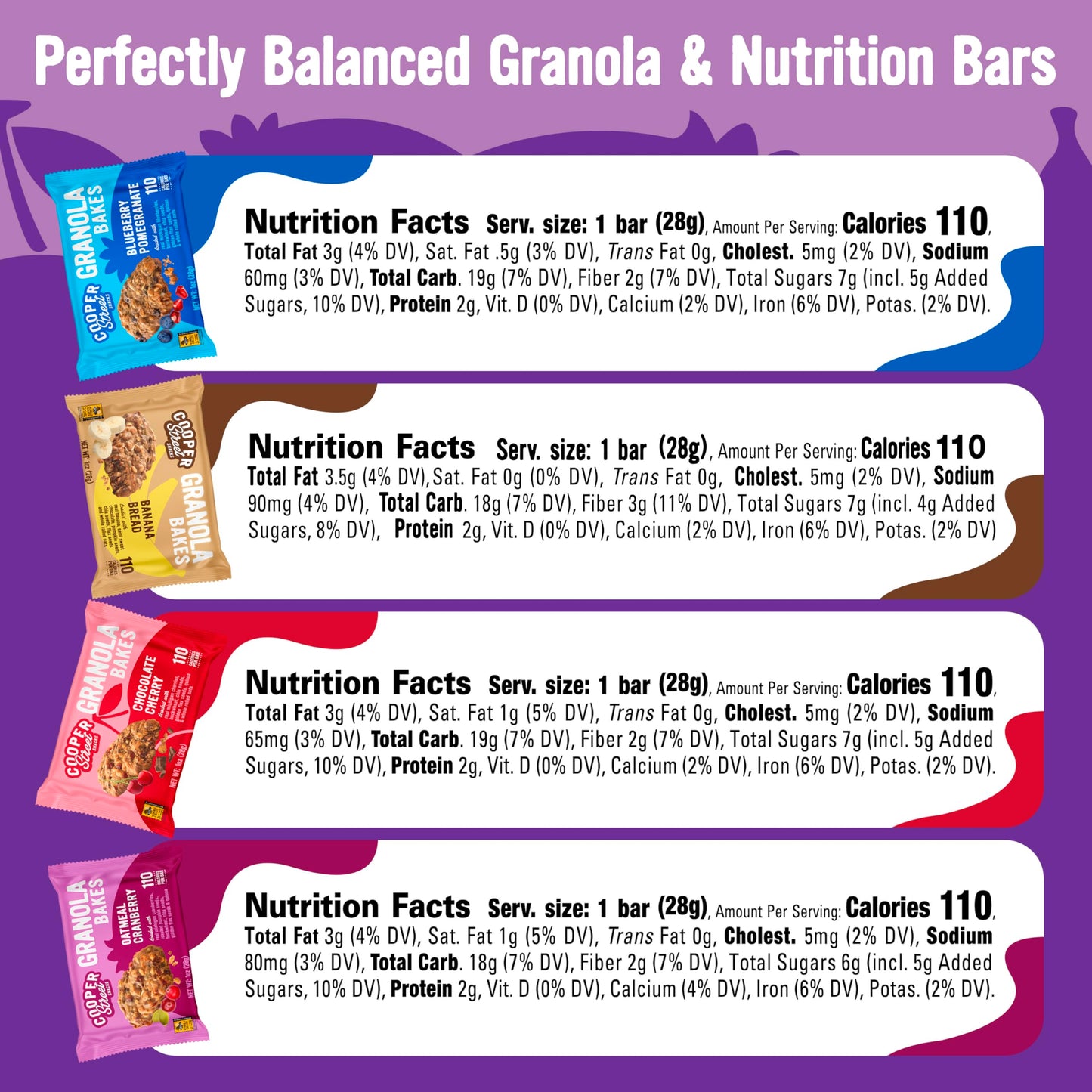 Cooper Street Granola Bakes (48 Count) - Soft and Chewy Breakfast Granola Bars Variety Pack - Nut Dairy & Soy Free - Individually Wrapped Healthy Snacks for Kids School Work Hiking & On-the-Go