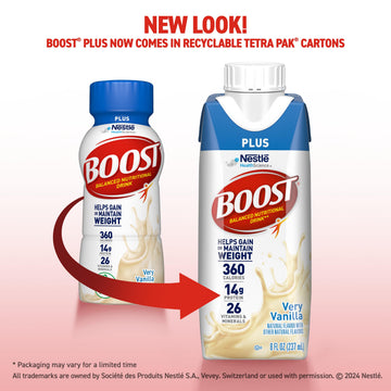 BOOST Plus Ready to Drink Nutritional Drink, Very Vanilla, 8 Fl Oz, Pack of 24