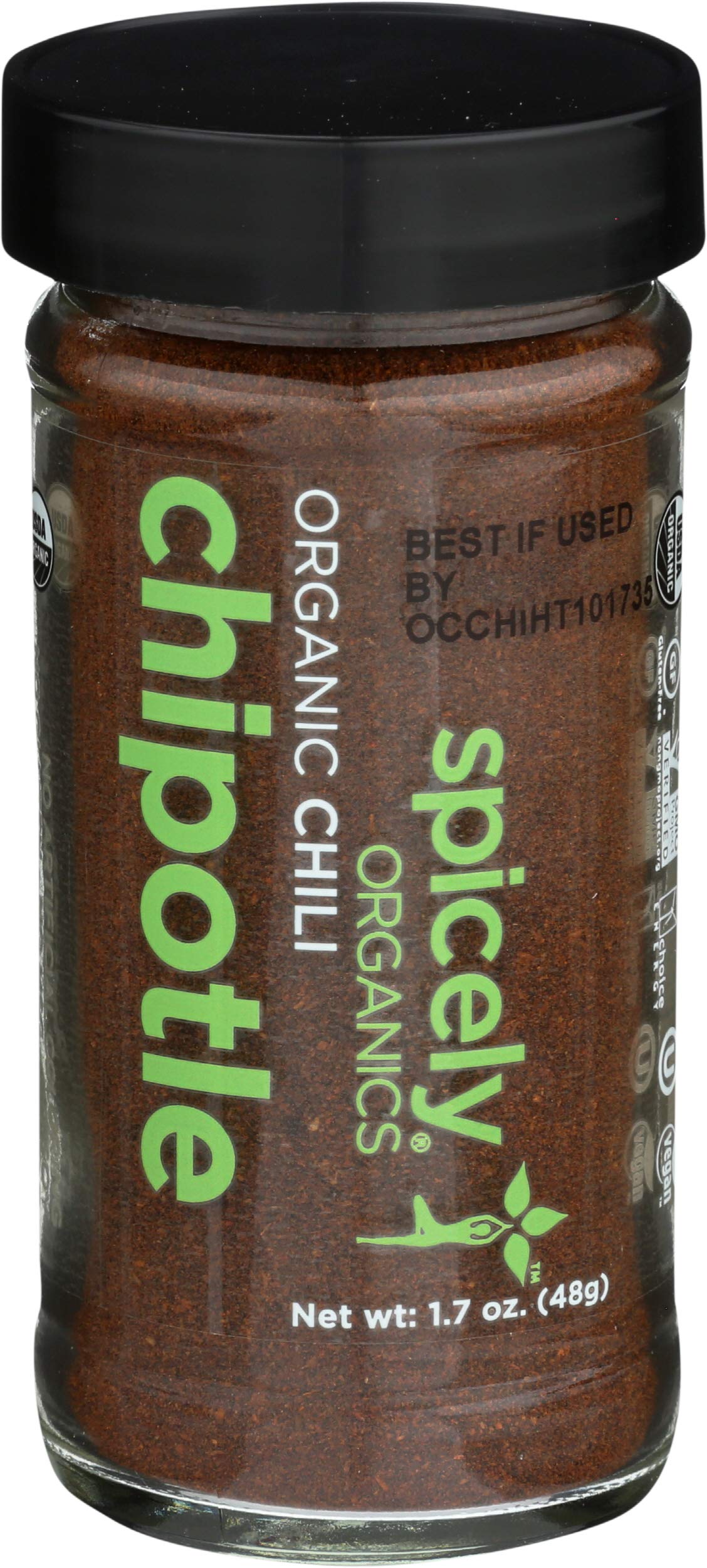 Spicely Organic Chili Chipotle Powder 1.70 Ounce Jar Certified Gluten Free