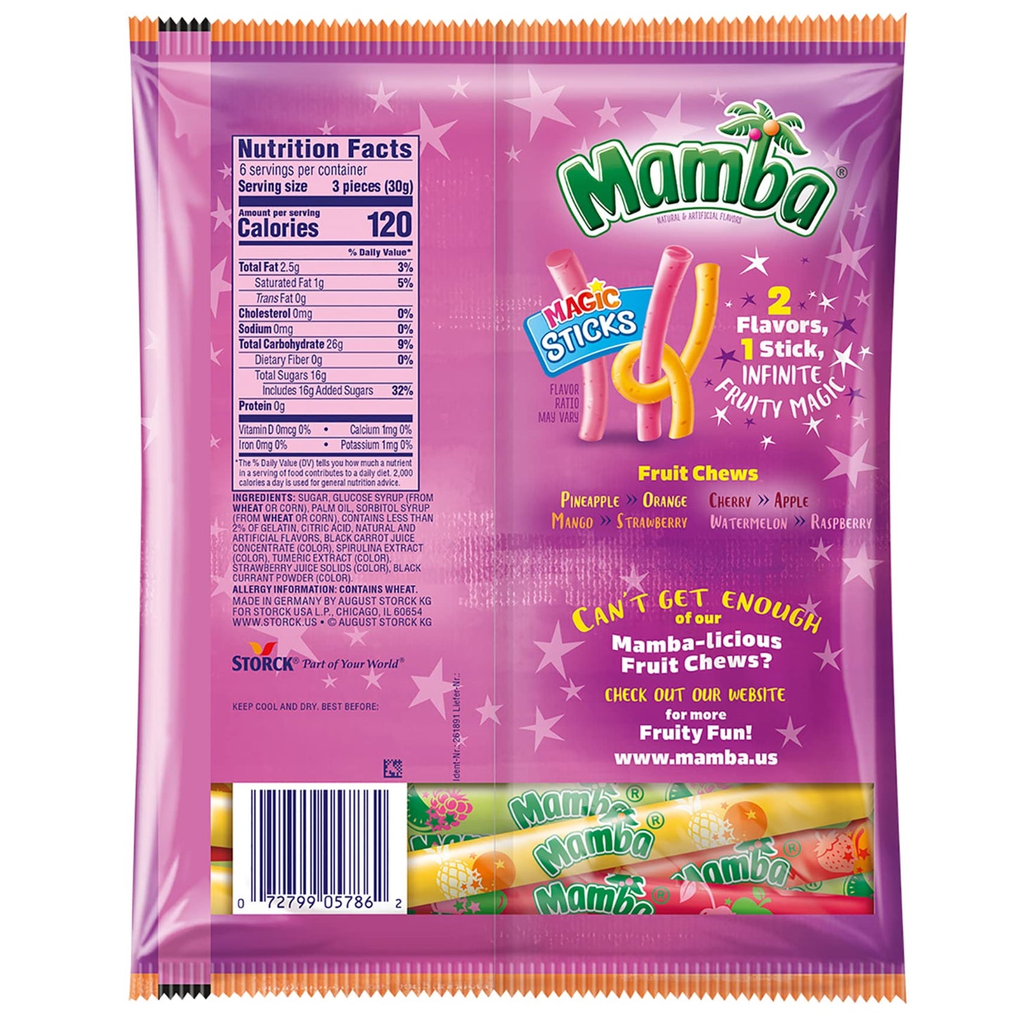 Sweetzo Mamba Candy Fruit Sticks Assortment Bag, 6.3 oz, Multi-Flavor Chewy Candies, Pack of 2