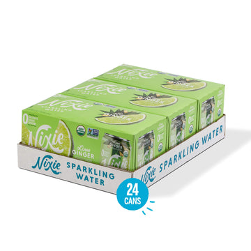 Nixie Sparkling Water, Lime Ginger | 12 Fl Oz Cans, 24 Pack | Organic, Vegan, Non-Gmo, Gluten Free, 0 Calories, 0 Sugar, 0 Sodiu