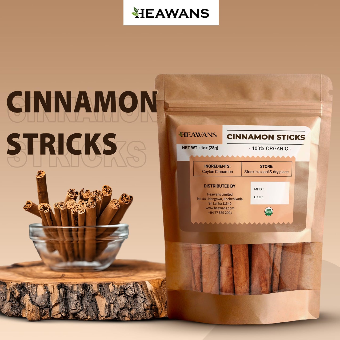 Heawans Organic Ceylon Cinnamon Sticks, 1 oz - Pure Ceylon, Not Cassia Cinnamon