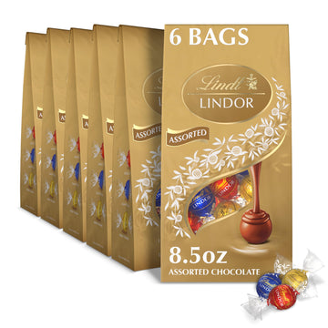 Lindt Lindor Assorted Chocolate Candy Truffles With Smooth, Melting Truffle Center, Chocolate For Holidays, 8.5 Oz. Bag (6 Pack)