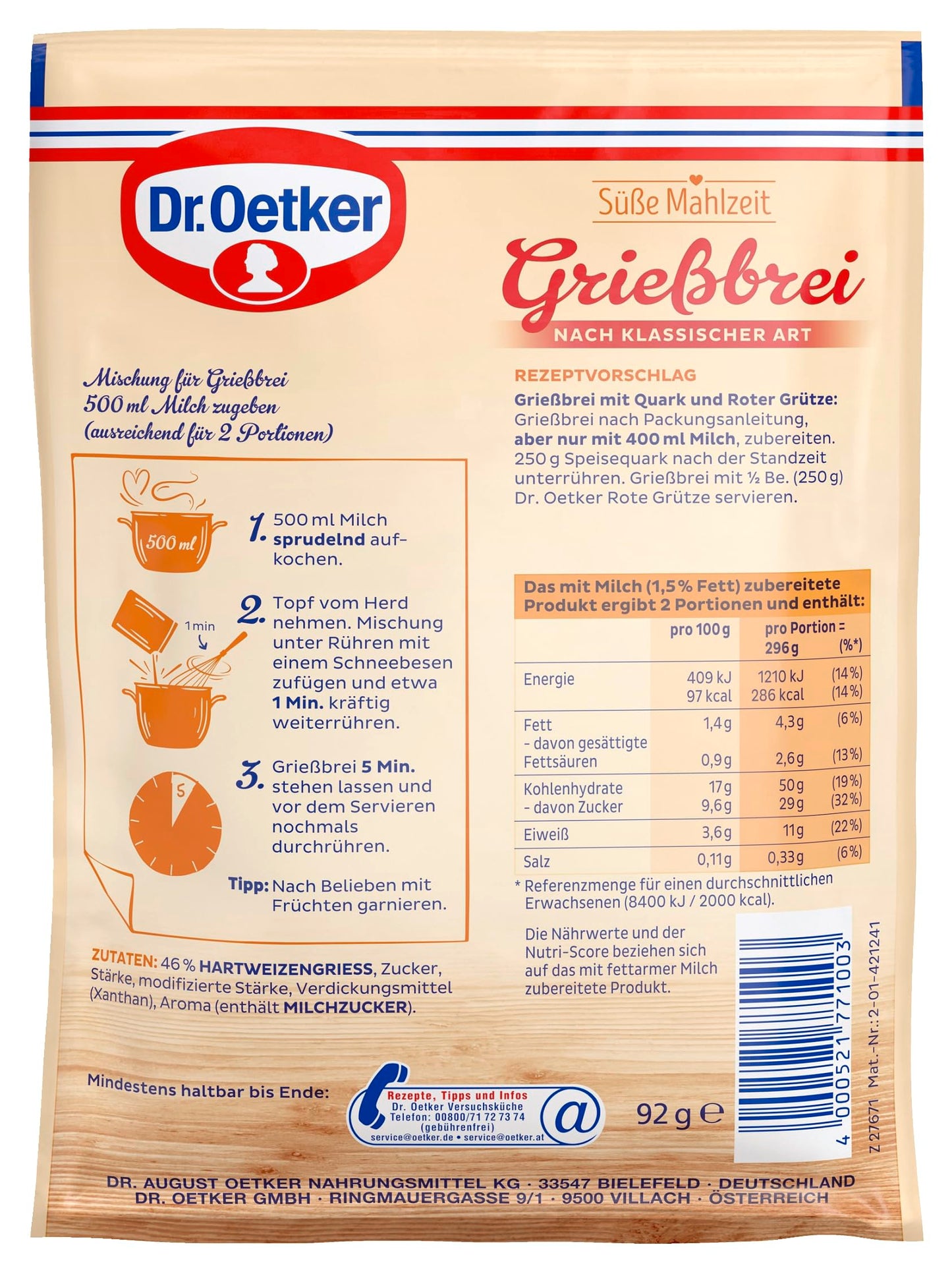 Dr. Oetker Süße Mahlzeit Grießbrei - 4-Pack Greissbrei