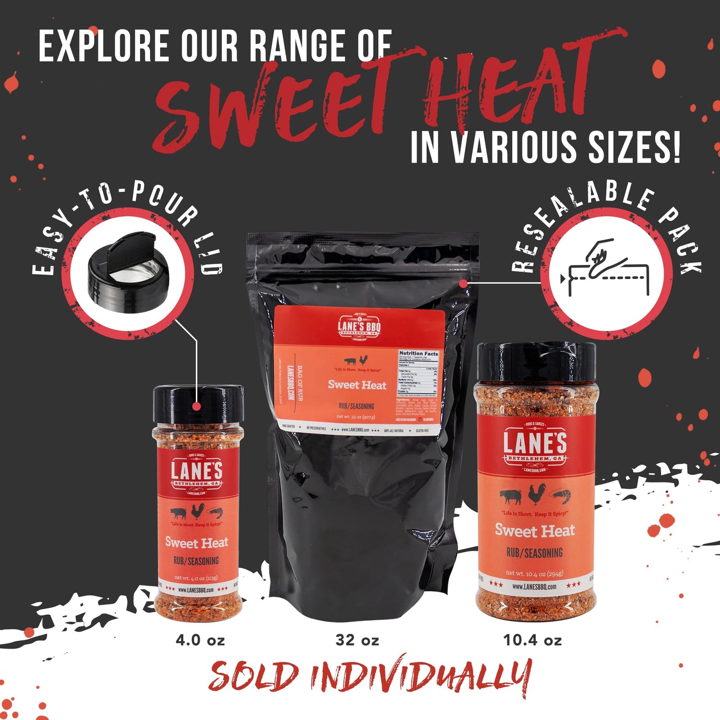 Lanes Sweet Heat BBQ Brisket Rub, All-Natural Seasoning, 10.4 Oz, No MSG, Made in USA