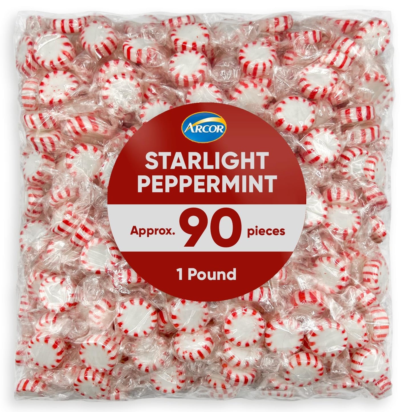 Arcor Starlight Peppermint Candy Bulk - 1 Pound Approx 90 Candies - Bulk Candy Peppermint Mints - Hard Candy Individually Wrappe