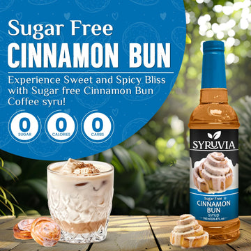 Syruvia Sugar-Free Cinnamon Bun Coffee Syrup - 25.4 Fl Oz Premium Coffee Flavoring Syrup - 0 Calorie- Kosher Coffee Syrups, Glut
