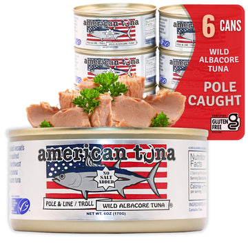 Wild Albacore Tuna Fish By American Tuna - No Salt Added, Wild Caught, Msc Certified, And One-By-One Pole Caught | (6) 6 Ounce C