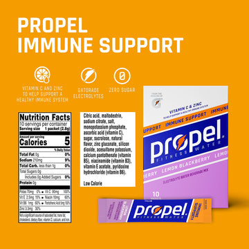 Propel Immune Support Powder Packets with Vitamin C & Zinc, Lemon Blackberry Flavor, 2.5g Each, 120 Count (Pack of 12)