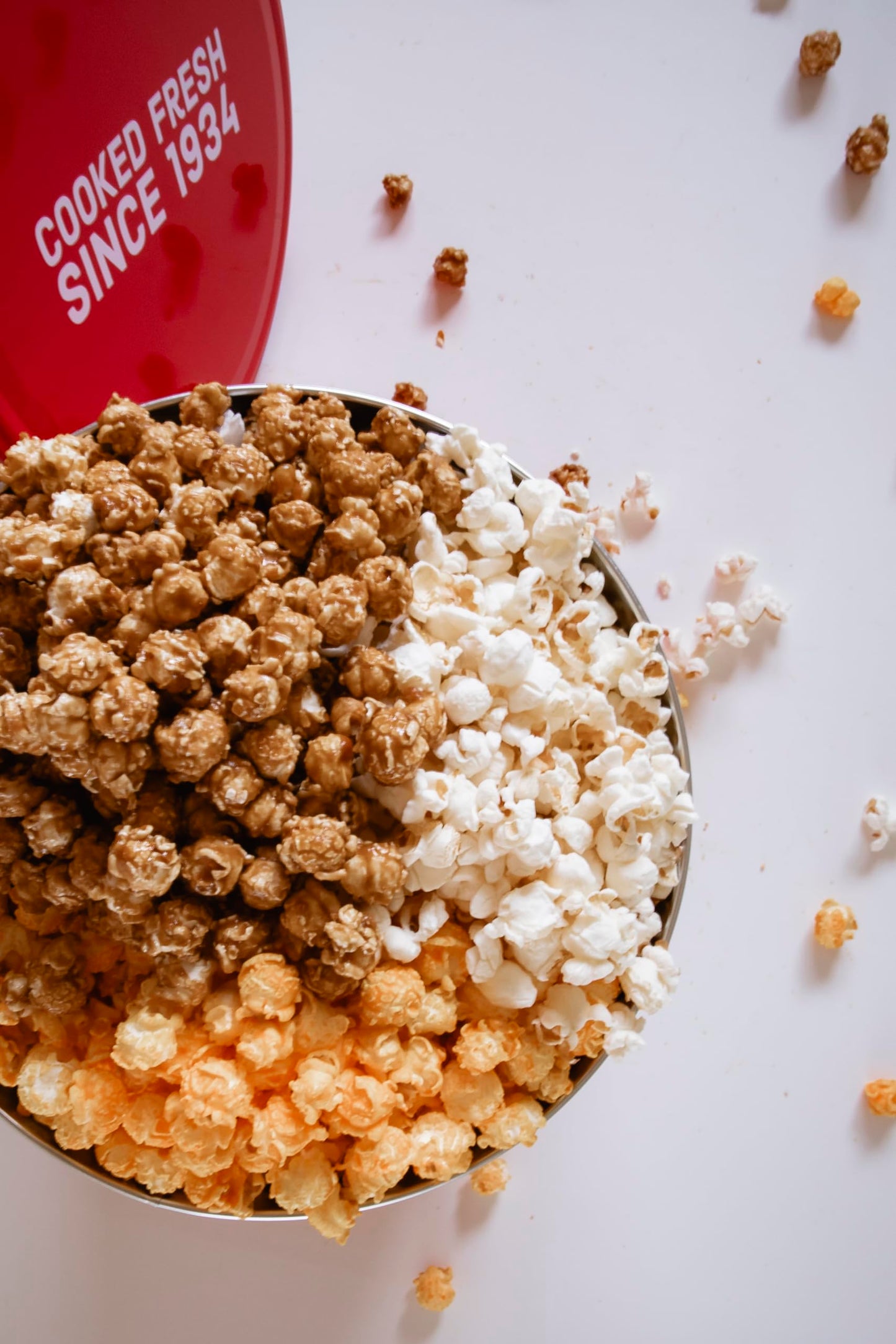 2 Gallon Popcorn Tin Gift - 3 Kinds (Cheese/Caramel/Salt & Butter) Gourmet Popcorn Gift Tin - Popcorn Gift Set